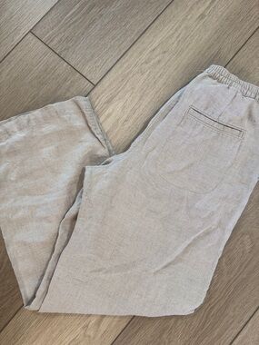 L.L. Bean 100% Linen Tan Pants Sz 10 Pet Beachy Trendy summer Gorpcore  Granola